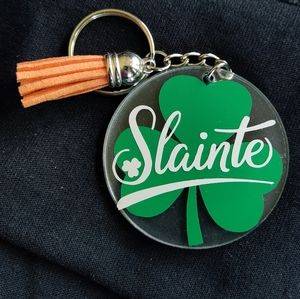 Slainte Ireland Flag Colors Keychain Shamrock